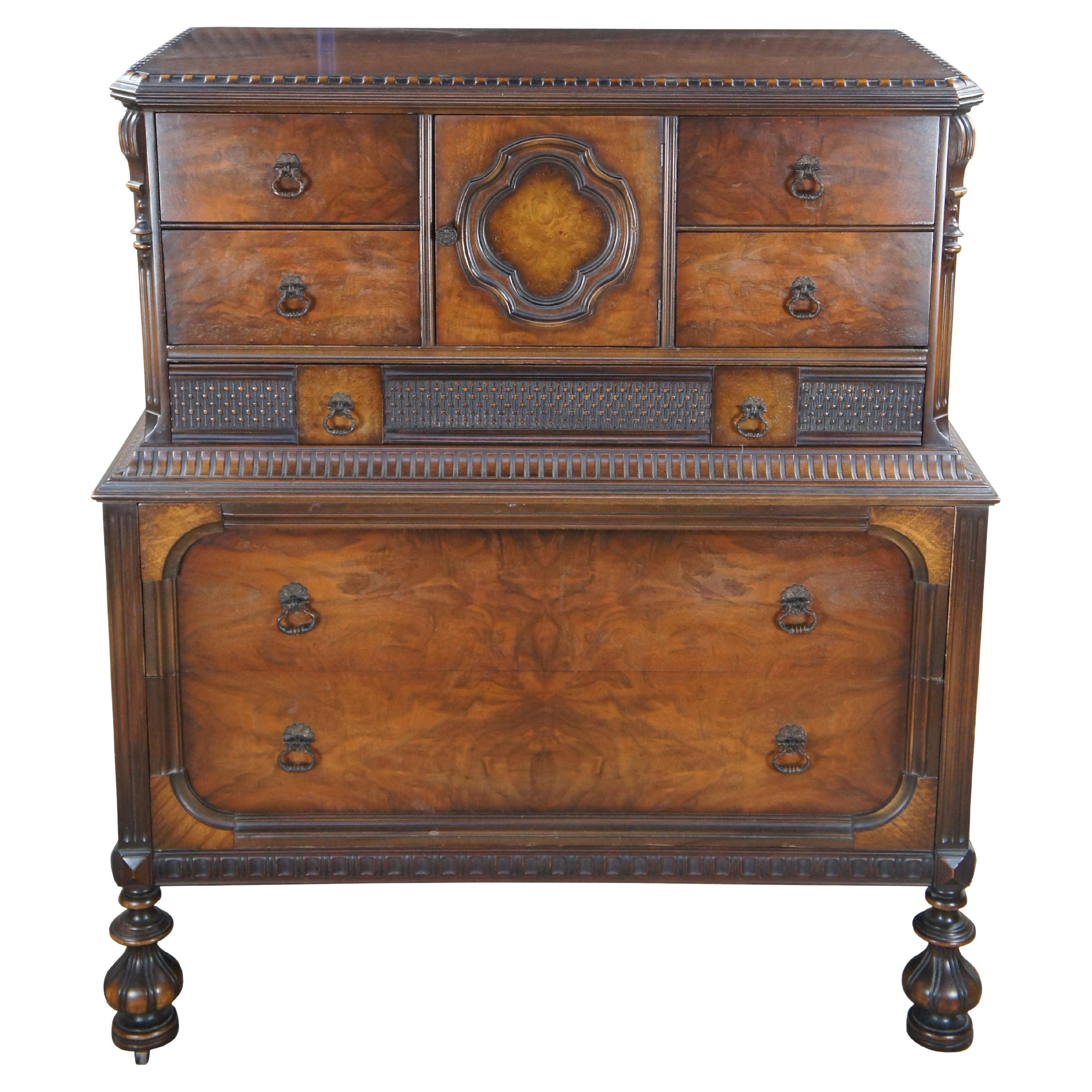American Furniture Jacobean Gothic Walnut Tallboy Dresser Chest Drawers