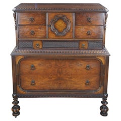 American Furniture Jacobean Gothic Walnut Tallboy Dresser Chest Drawers