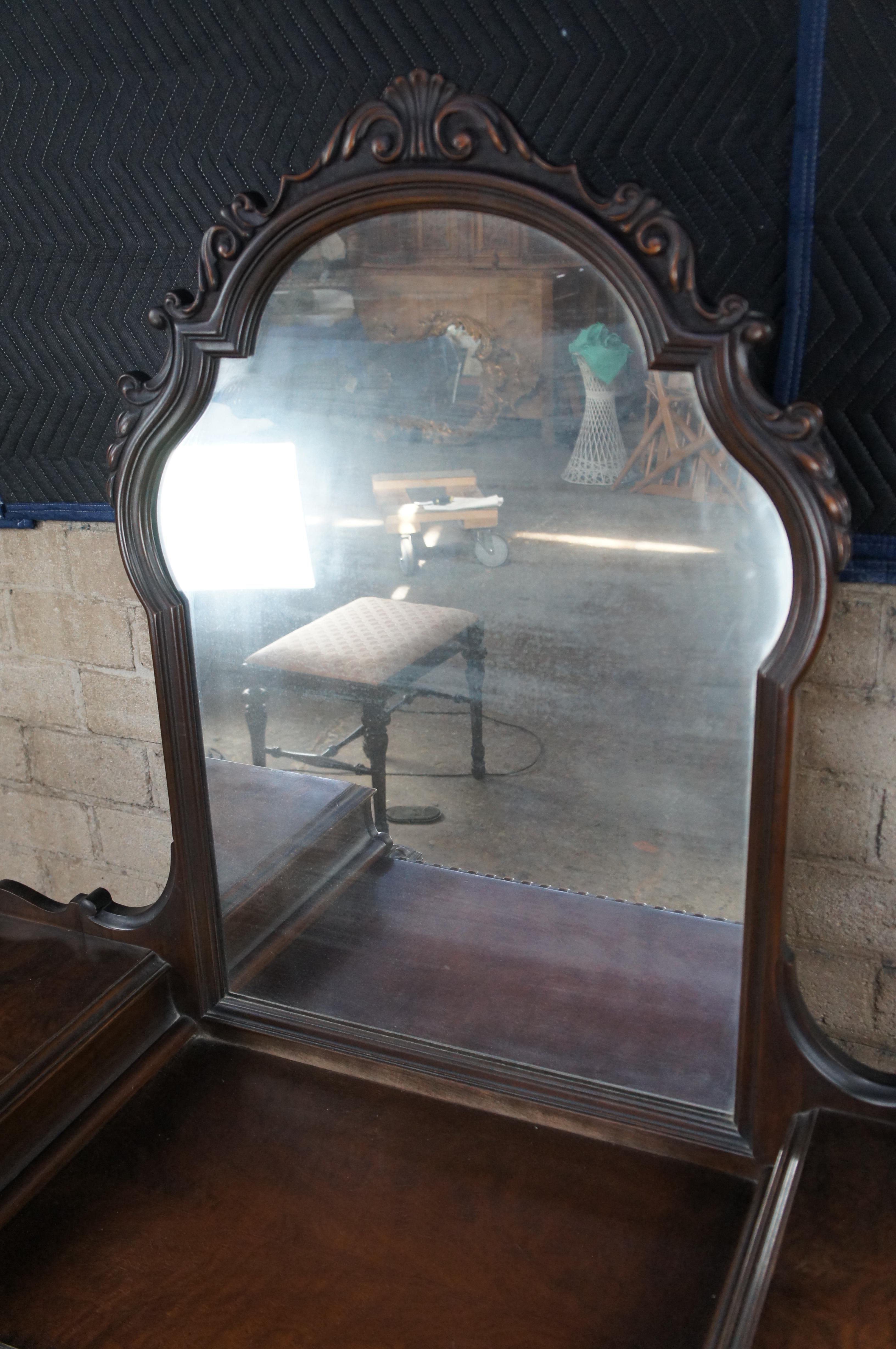 Antique American Furniture Jacobean Gothic Walnut Vanity Dressing Table & Bench 5