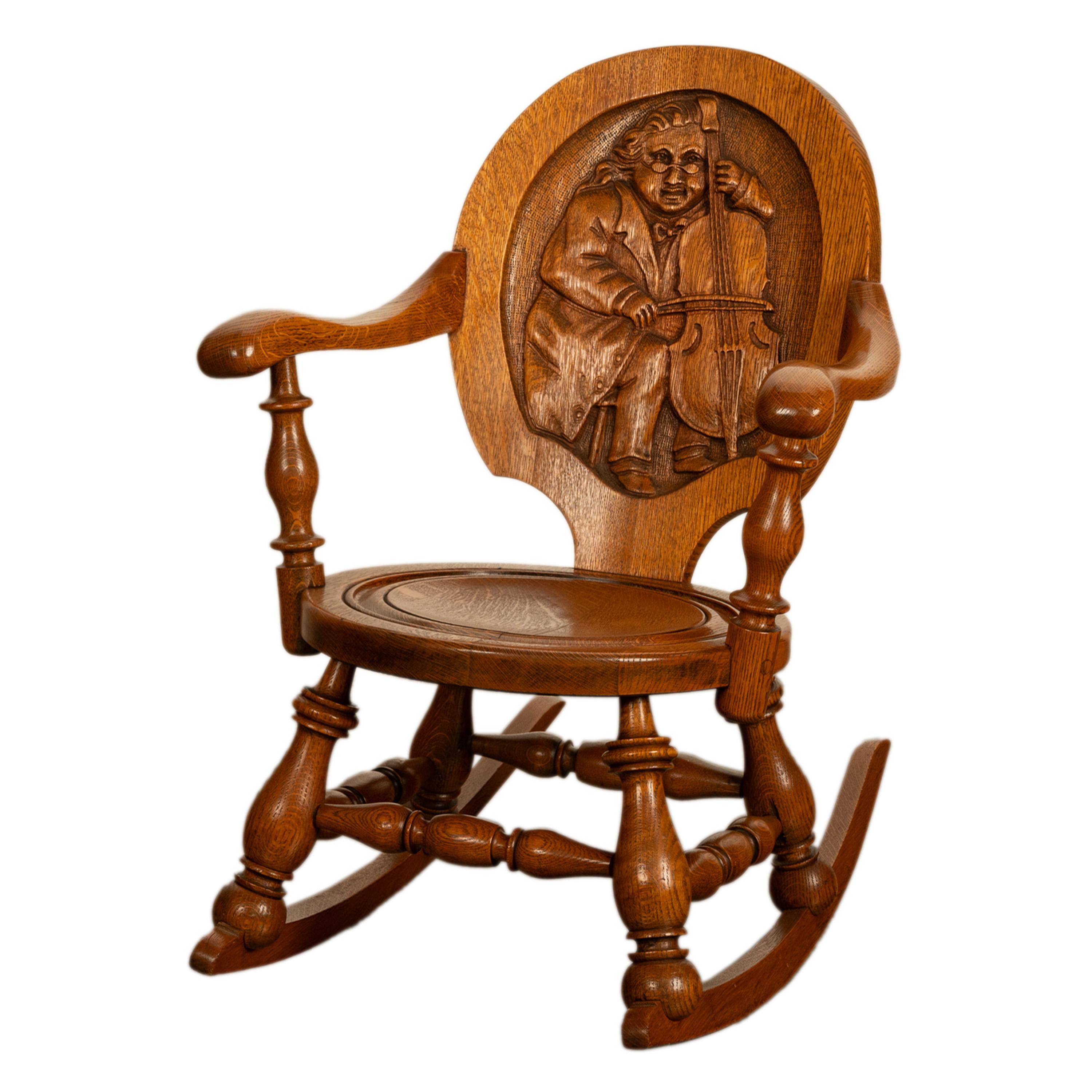 Antique American George Arndt Arts Crafts Oak Ben Franklin Rocking Chair NY 1900 4