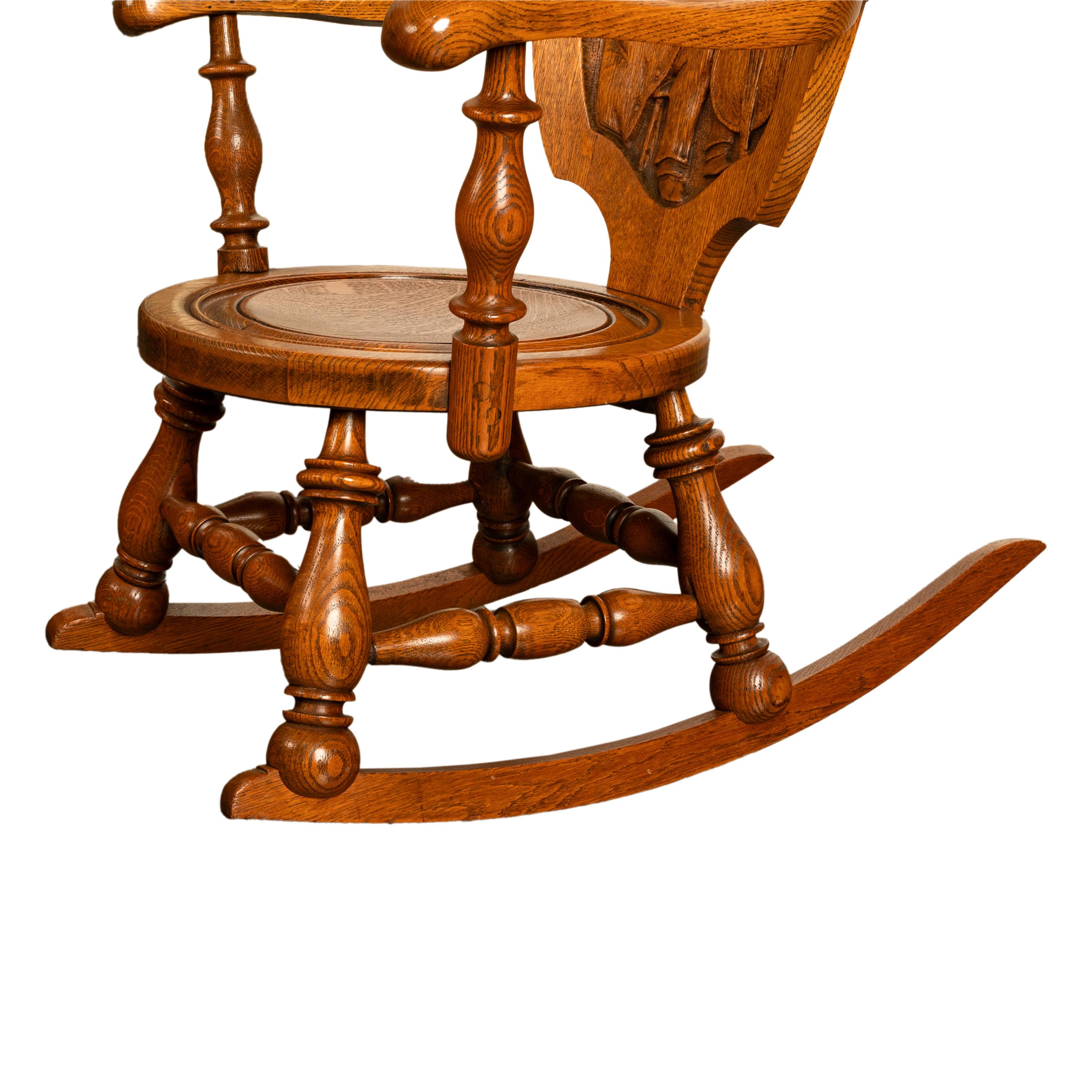 Antique American George Arndt Arts Crafts Oak Ben Franklin Rocking Chair NY 1900 7
