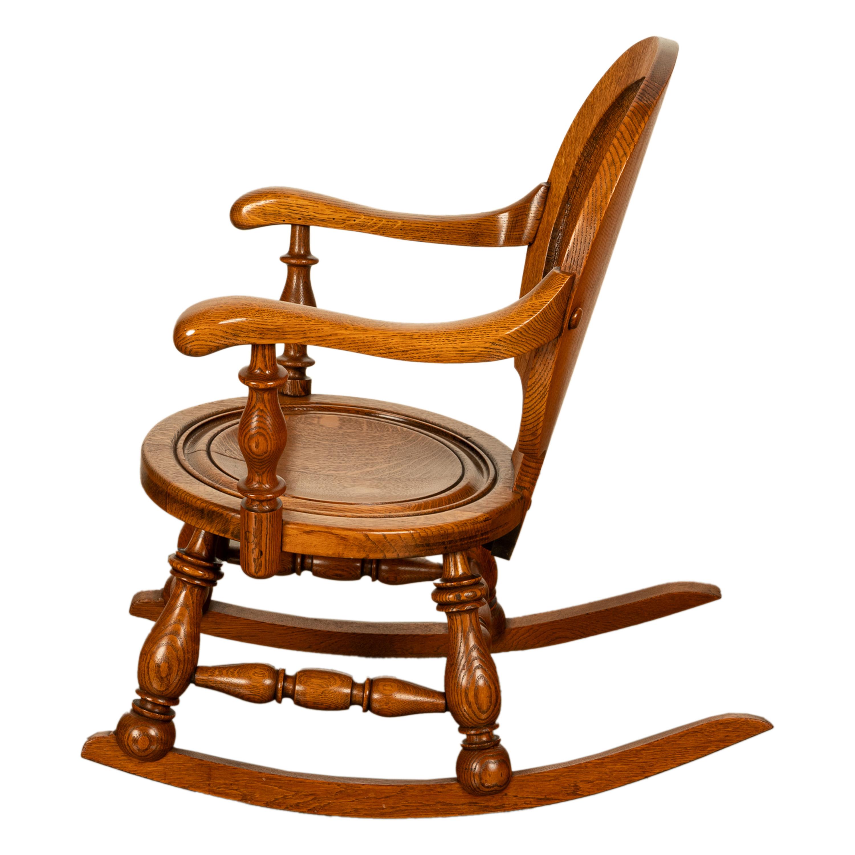Antique American George Arndt Arts Crafts Oak Ben Franklin Rocking Chair NY 1900 2