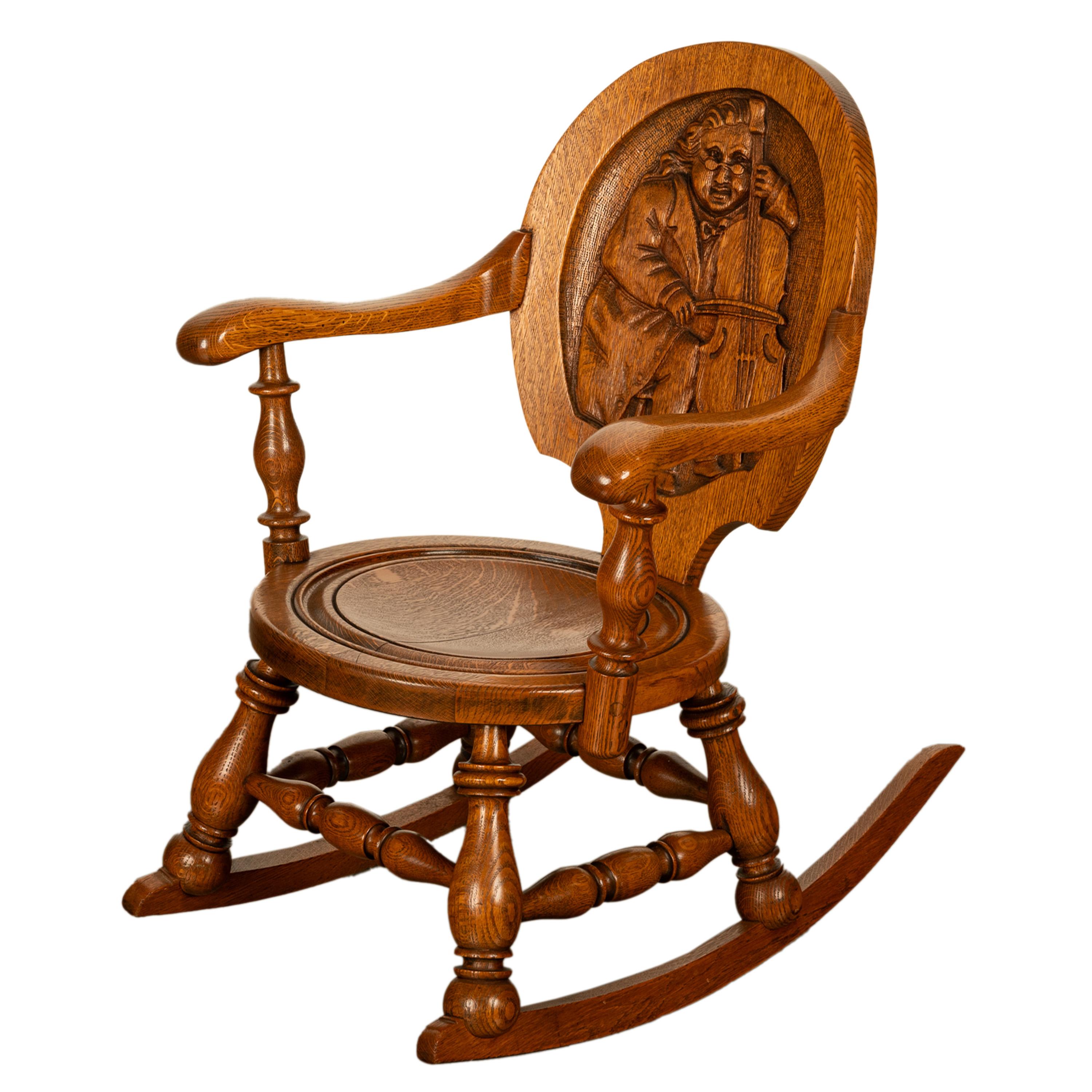 Antique American George Arndt Arts Crafts Oak Ben Franklin Rocking Chair NY 1900 3