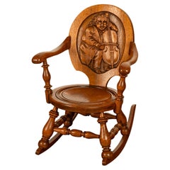 Antique American George Arndt Arts Crafts Oak Ben Franklin Rocking Chair NY 1900
