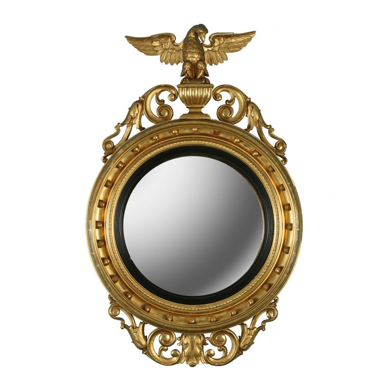 Miroir américain ancien convexe doré avec détails en forme d'aigle - En  vente sur 1stDibs