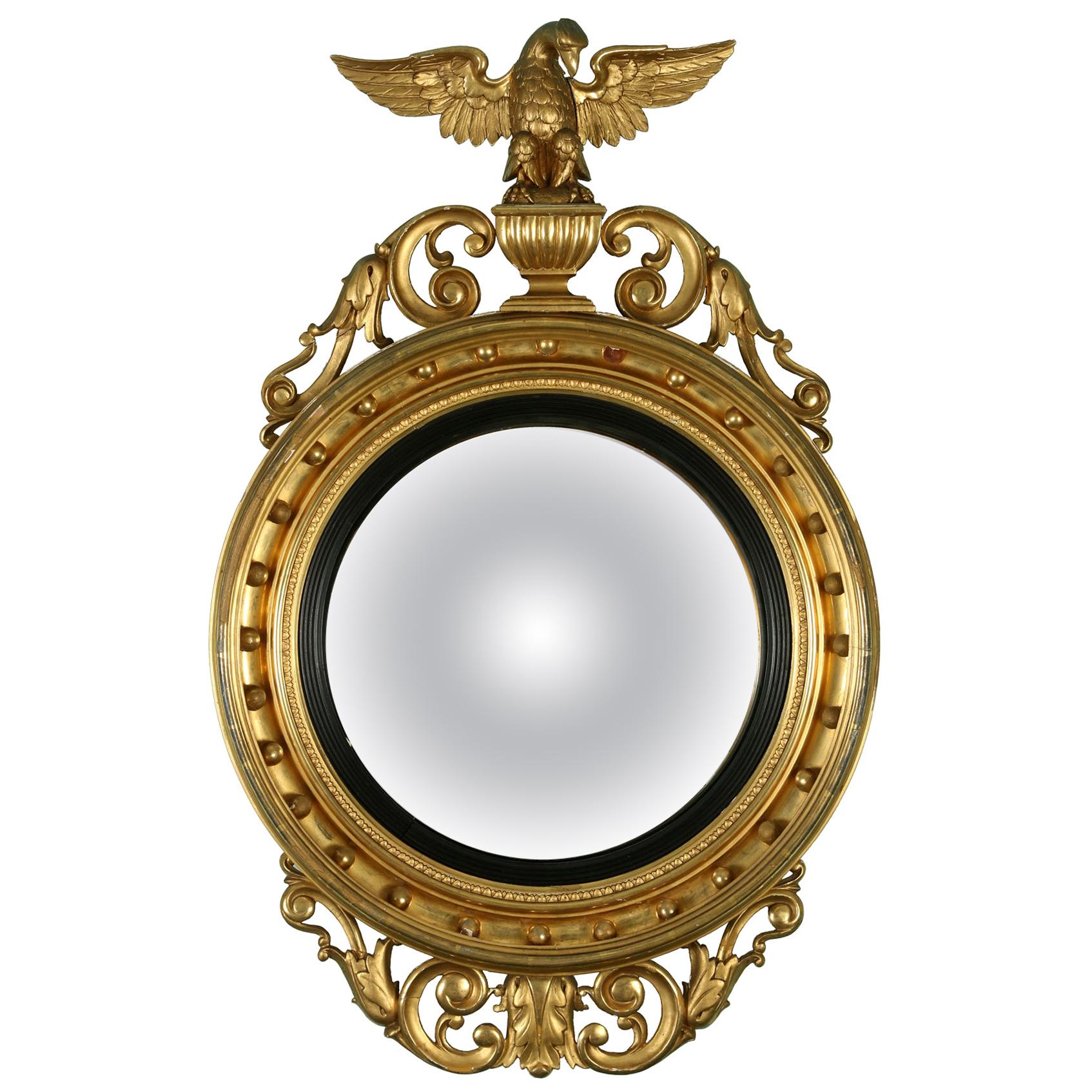 Antique Federal Giltwood Convex Mirror with Eagle Crest at 1stDibs