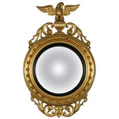 Antique American Gilt Convex Mirror with Eagle Detail