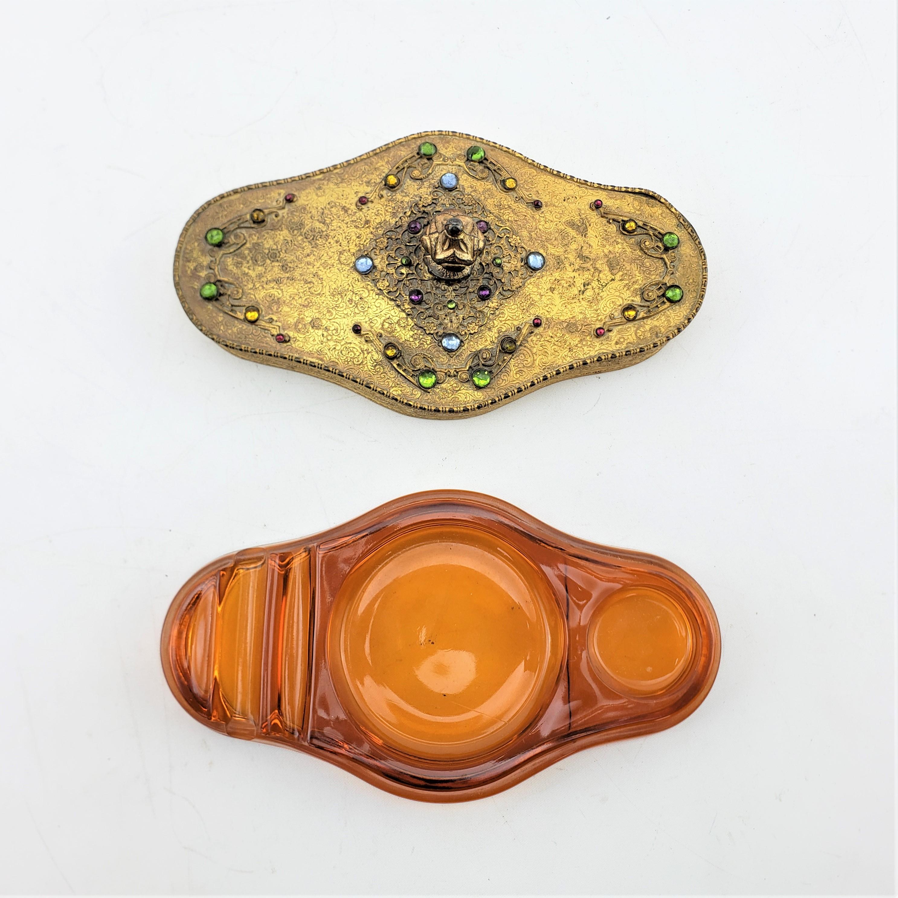 Ancienne boîte ou vide-poche décorative américaine en verre doré et encastré en vente 3