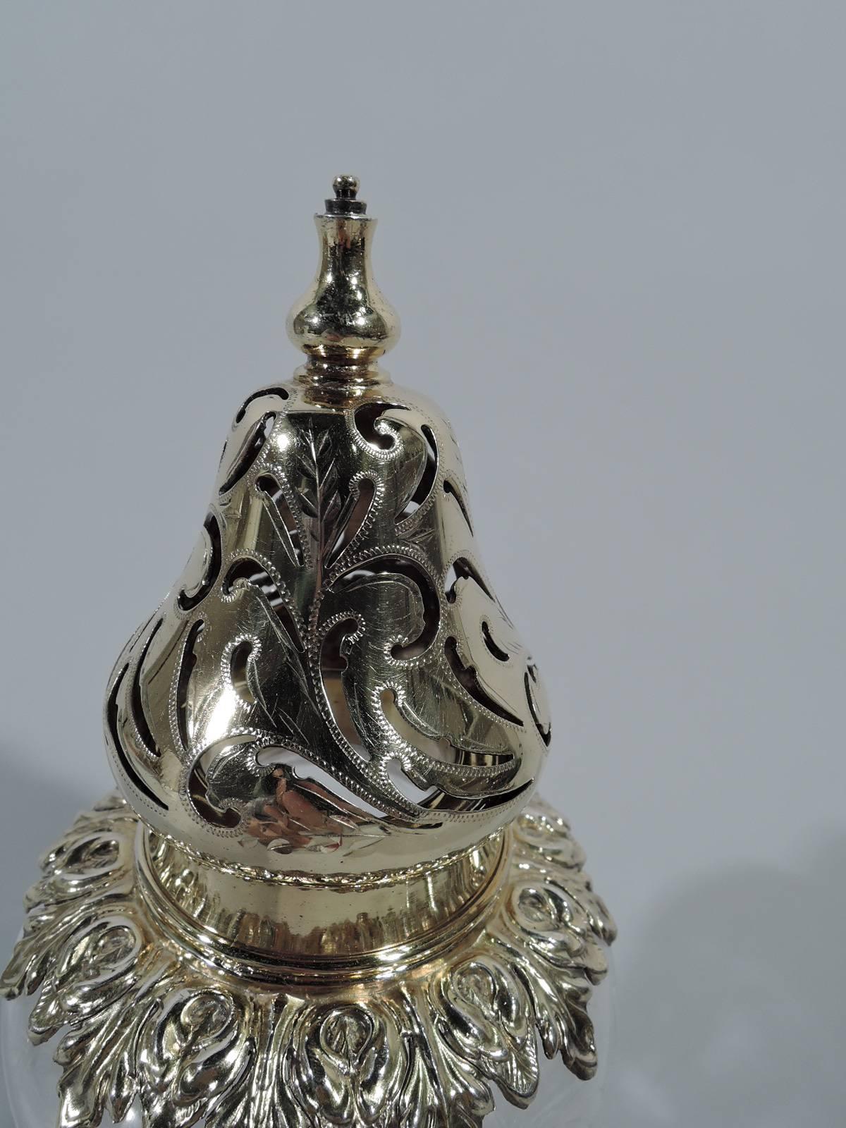 Edwardian Antique American Gilt Sterling Silver and Crystal Sugar Shaker