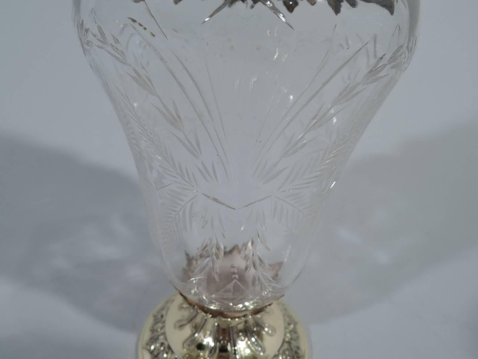 20th Century Antique American Gilt Sterling Silver and Crystal Sugar Shaker