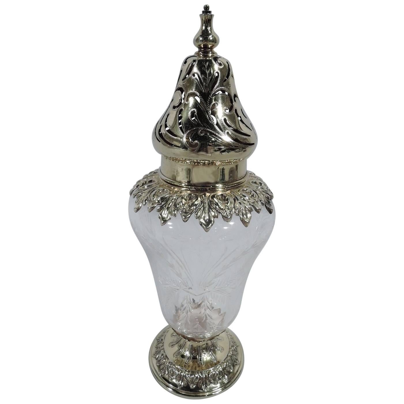 Antique American Gilt Sterling Silver and Crystal Sugar Shaker