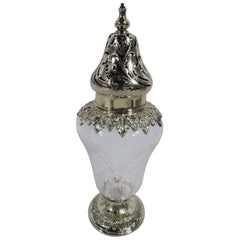 Antique American Gilt Sterling Silver and Crystal Sugar Shaker