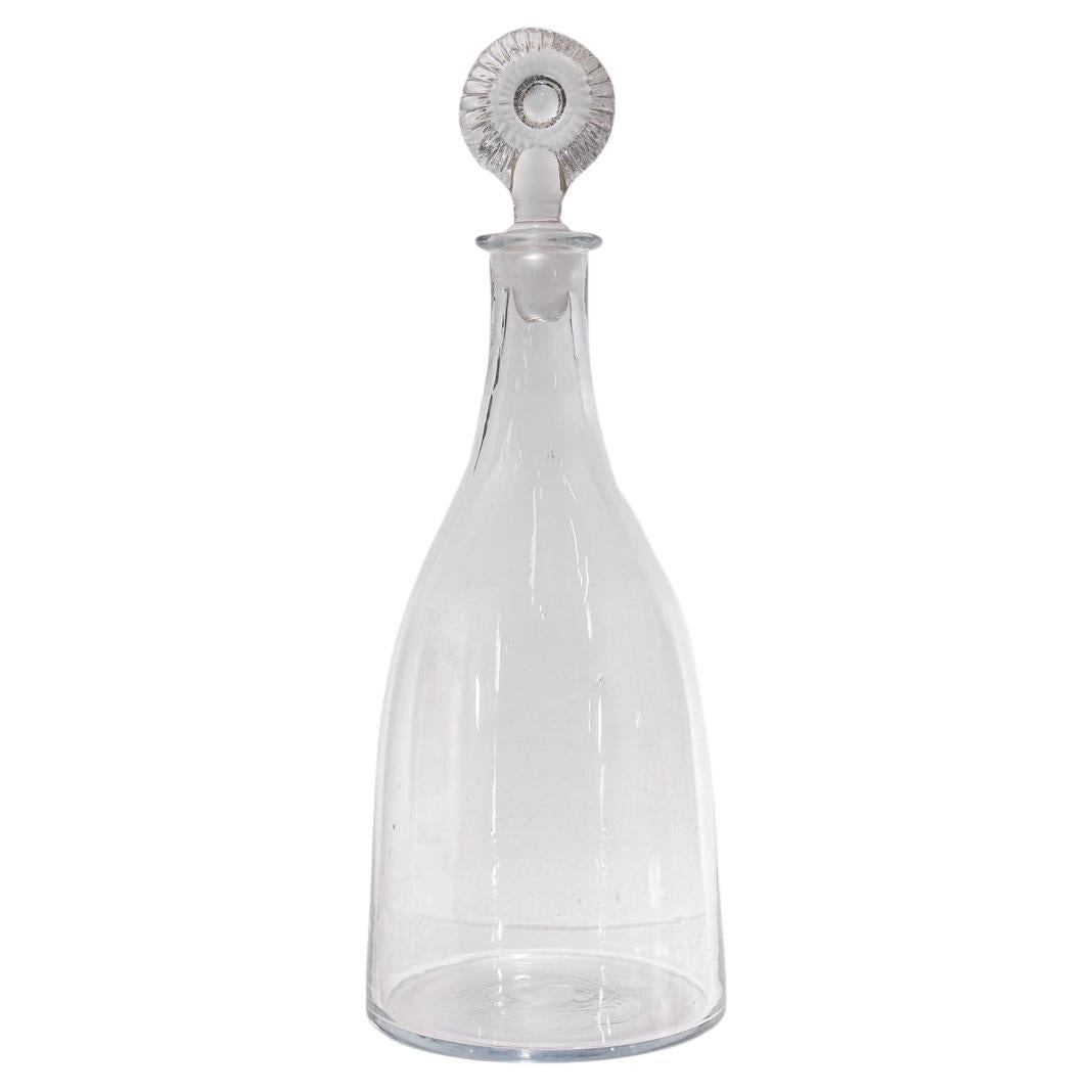 Antique American Glass Taper Wine Decanter & Mold Blown Stopper, 18th/19th C.  For Sale