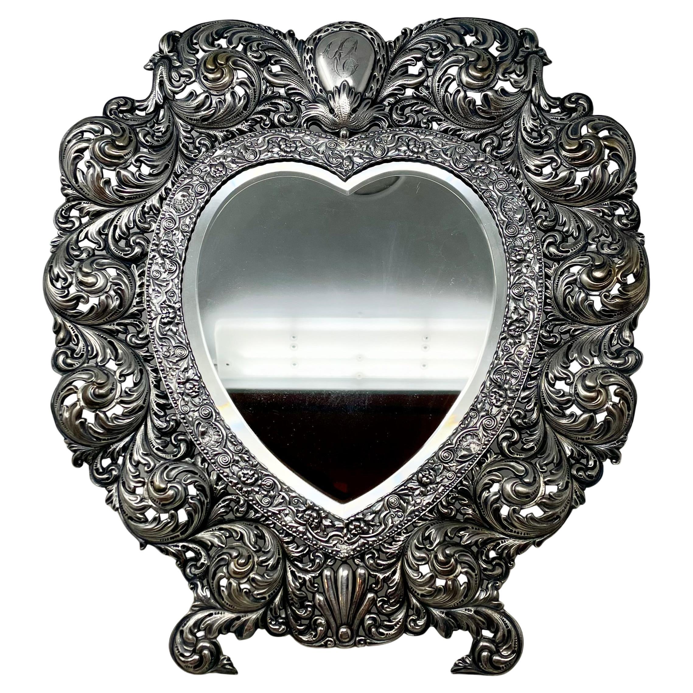 Specchio smussato a forma di cuore in argento sterling americano, con marchio 