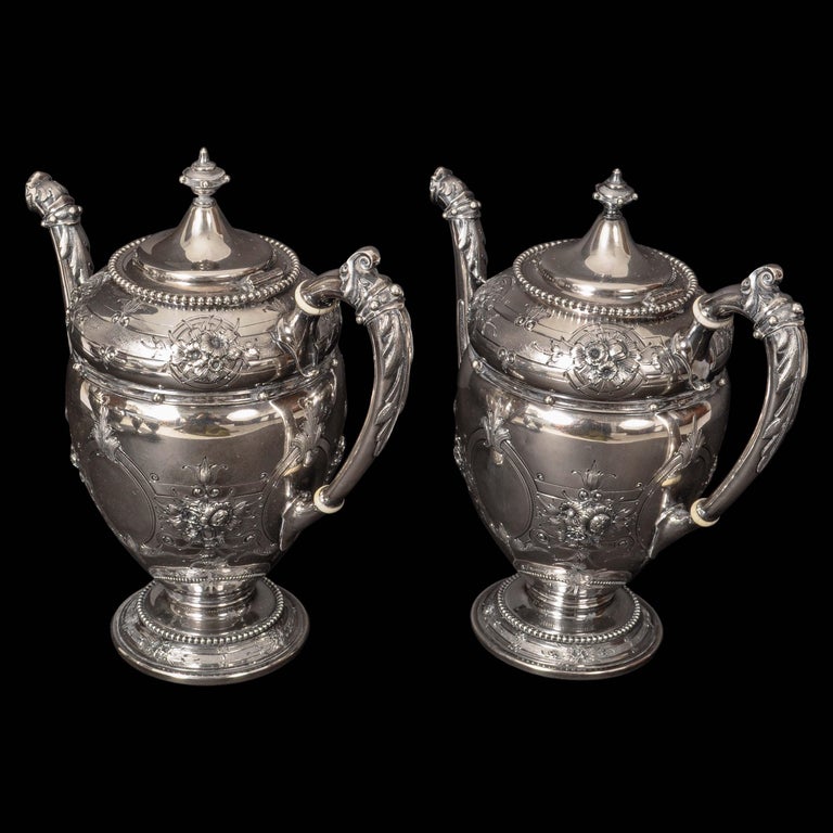 Mid-19th Century Antique American Gorham Coin Silver Mary Todd Lincoln Tea & Coffee Service, 1861 For Sale