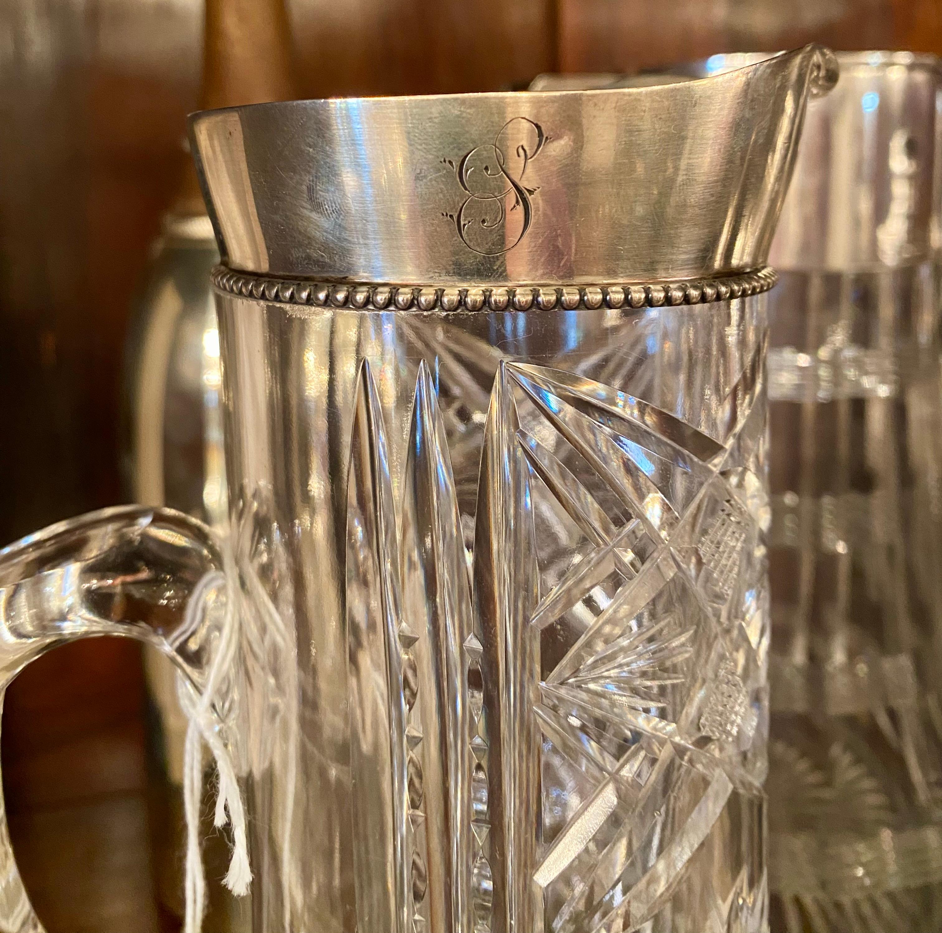 Antique American Gorham Sterling Silver & Cut Crystal Water Pitcher, circa 1890 In Good Condition In New Orleans, LA