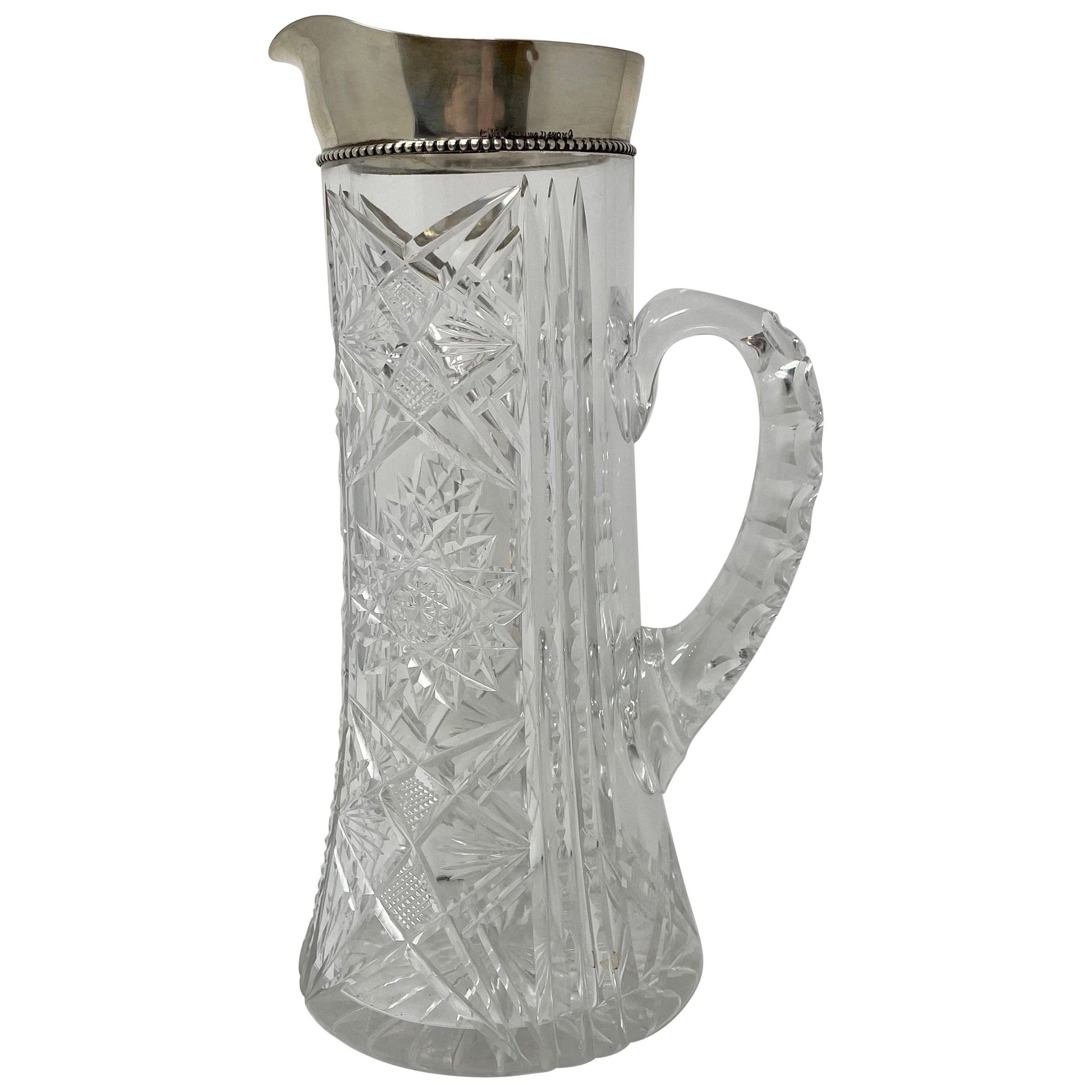 Antique American Gorham Sterling Silver & Cut Crystal Water Pitcher, circa 1890