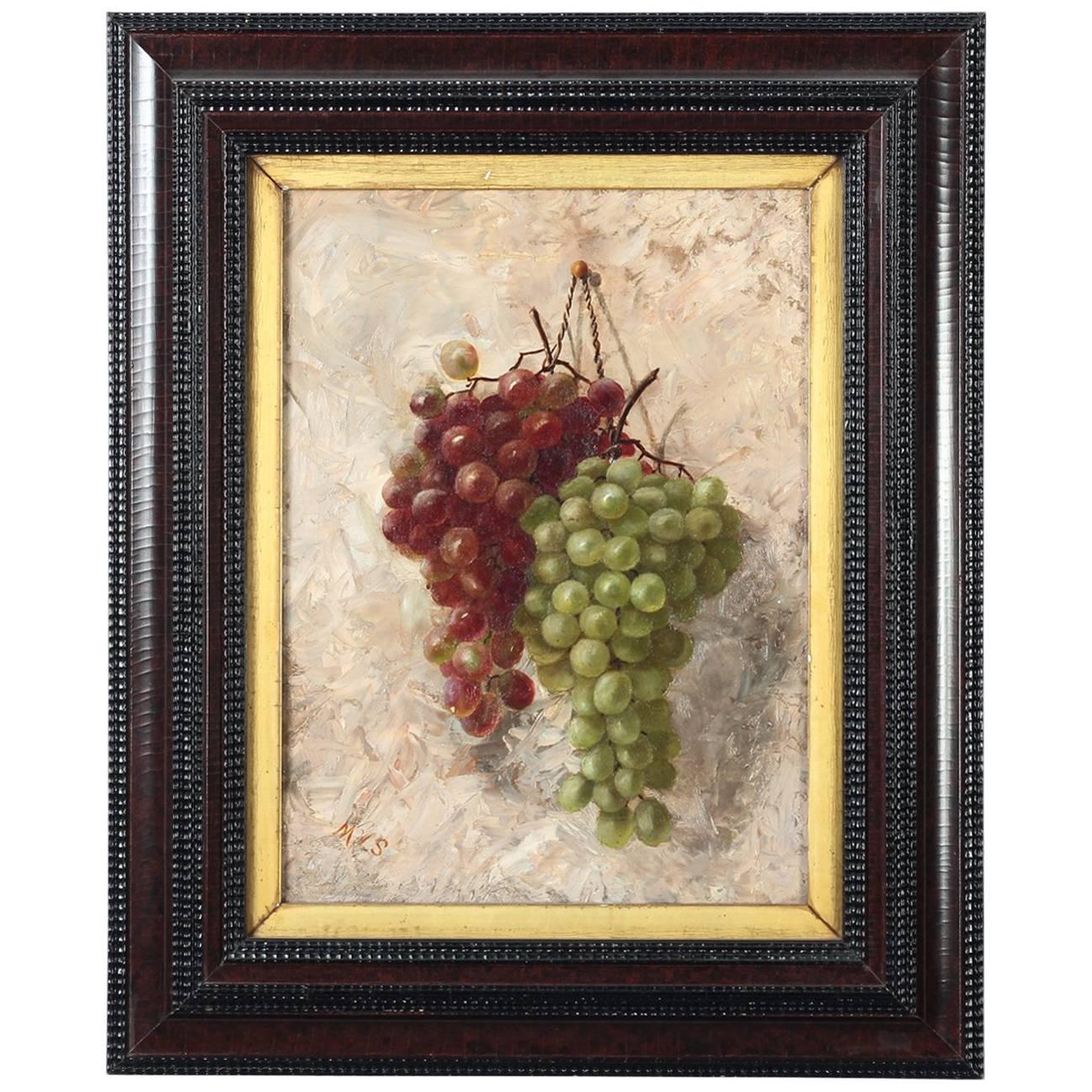 Antique American 'Grapes Still Life' Oil on Canvas Painting, 19th Century For Sale