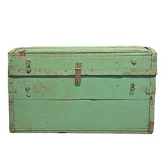 Antique American Green Painted Wood Steamer Trunk or Blanket Chest, 19th Century