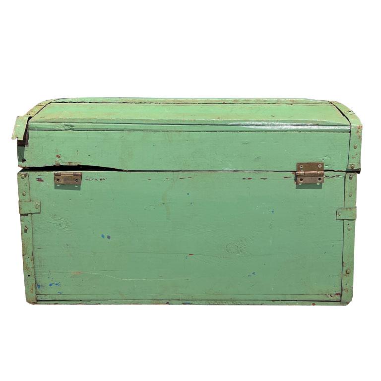 American Classical Antique American Green Painted Wood Steamer Trunk or Blanket Chest, 19th Century For Sale