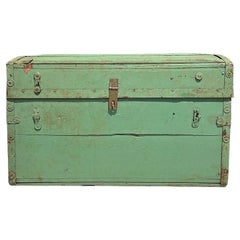 Antique American Green Painted Wood Steamer Trunk or Blanket Chest, 19th Century