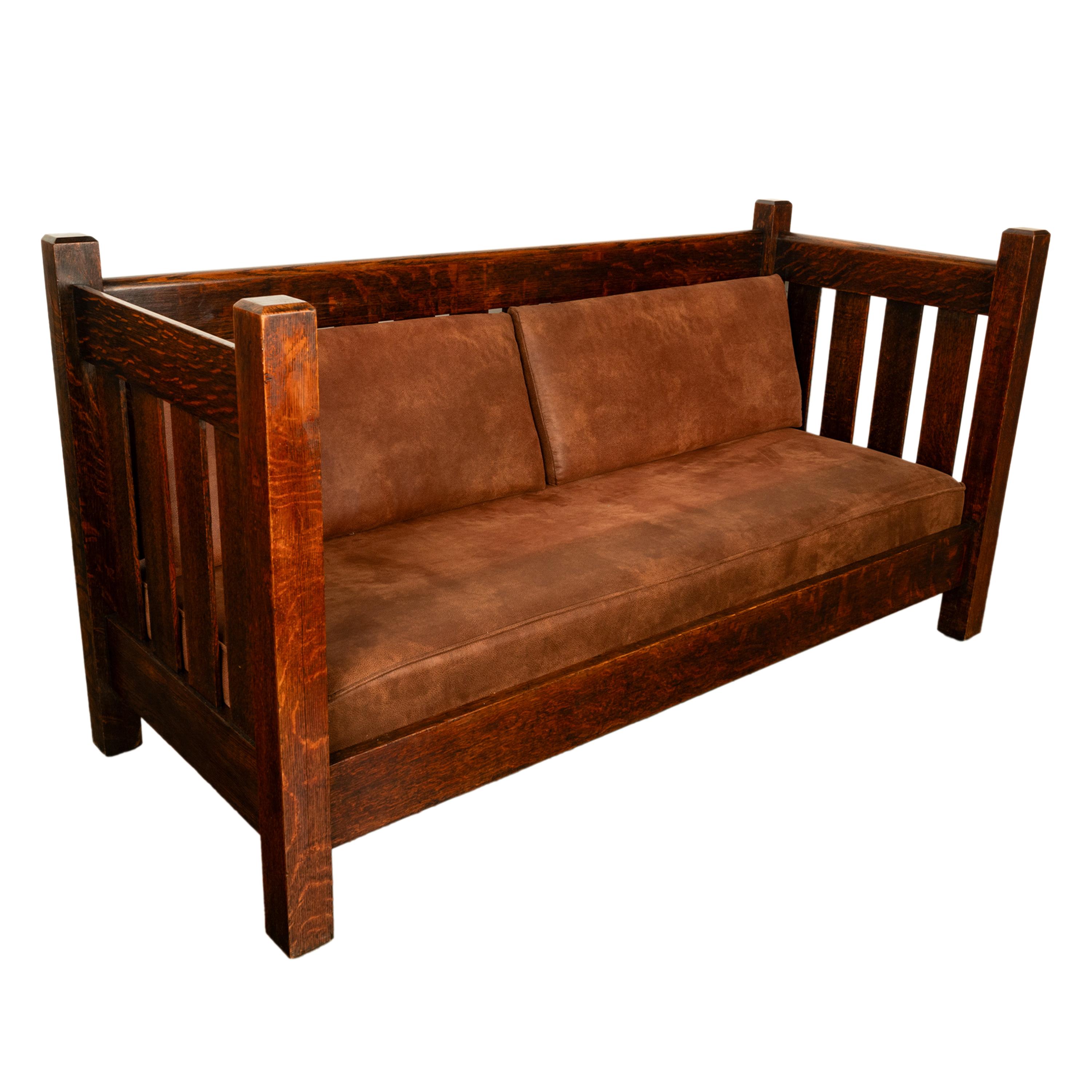 Antique American Gustav Stickley #173 Even Arm Mission Oak Settle Sofa 1902 6