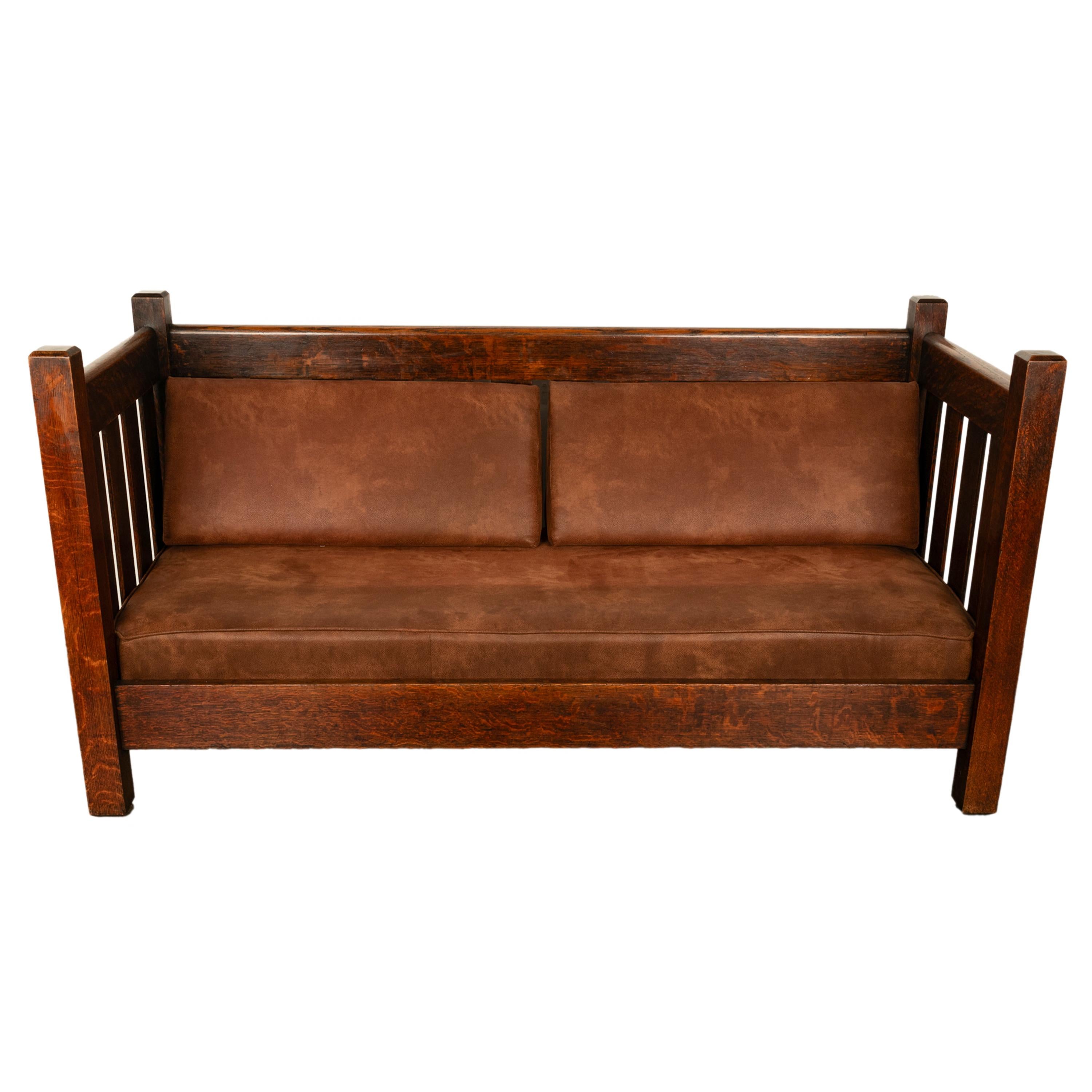Antique American Gustav Stickley #173 Even Arm Mission Oak Settle Sofa 1902 7