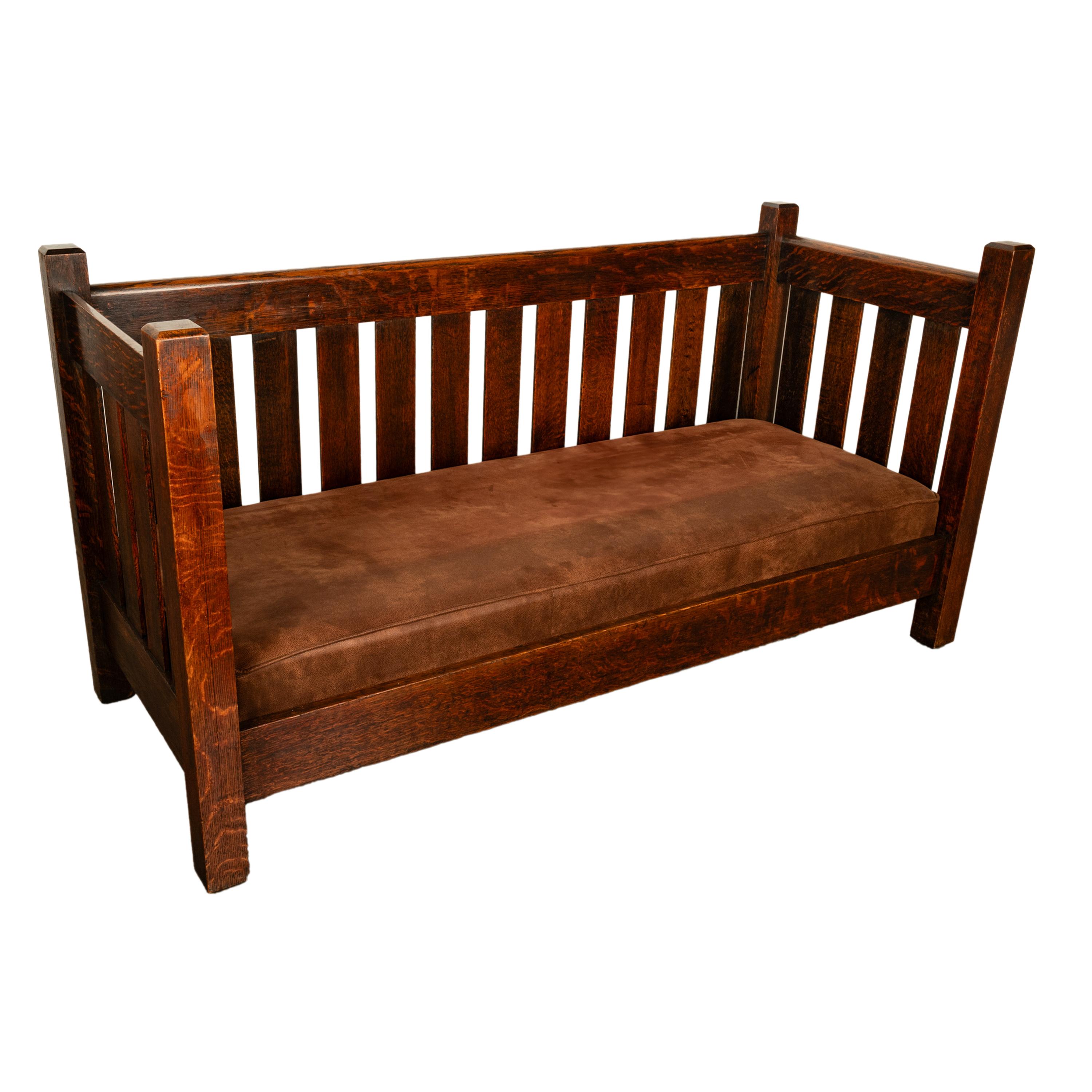 Antique American Gustav Stickley #173 Even Arm Mission Oak Settle Sofa 1902 8