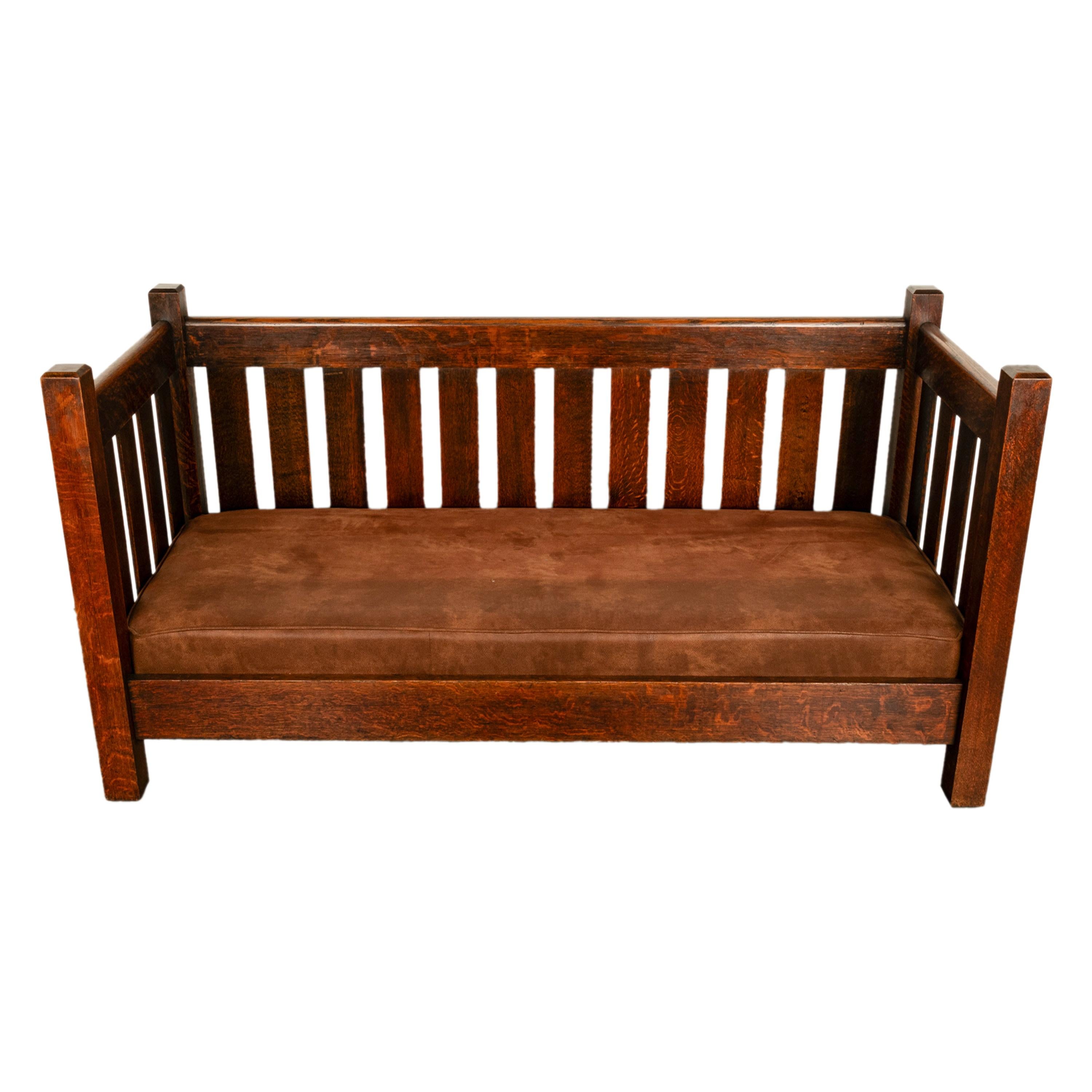 Antique American Gustav Stickley #173 Even Arm Mission Oak Settle Sofa 1902 9