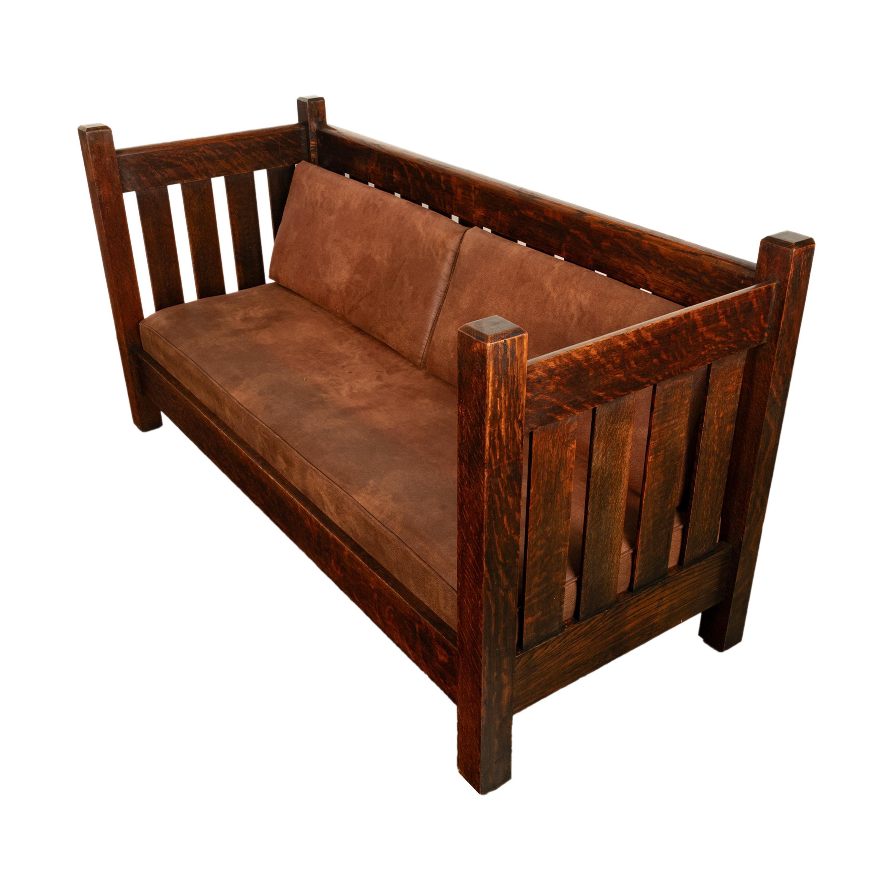 Antique American Gustav Stickley #173 Even Arm Mission Oak Settle Sofa 1902 1