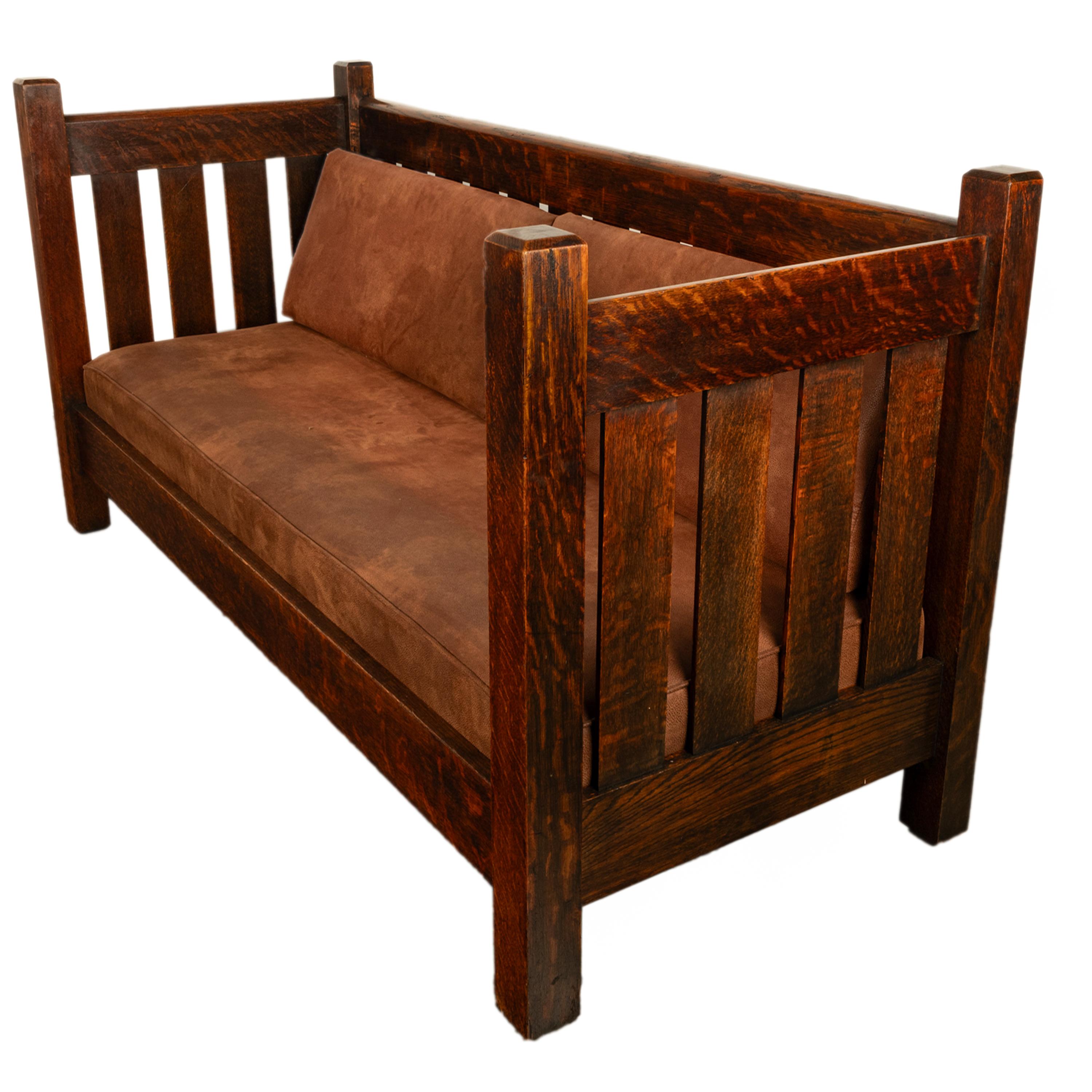 Antique American Gustav Stickley #173 Even Arm Mission Oak Settle Sofa 1902 2