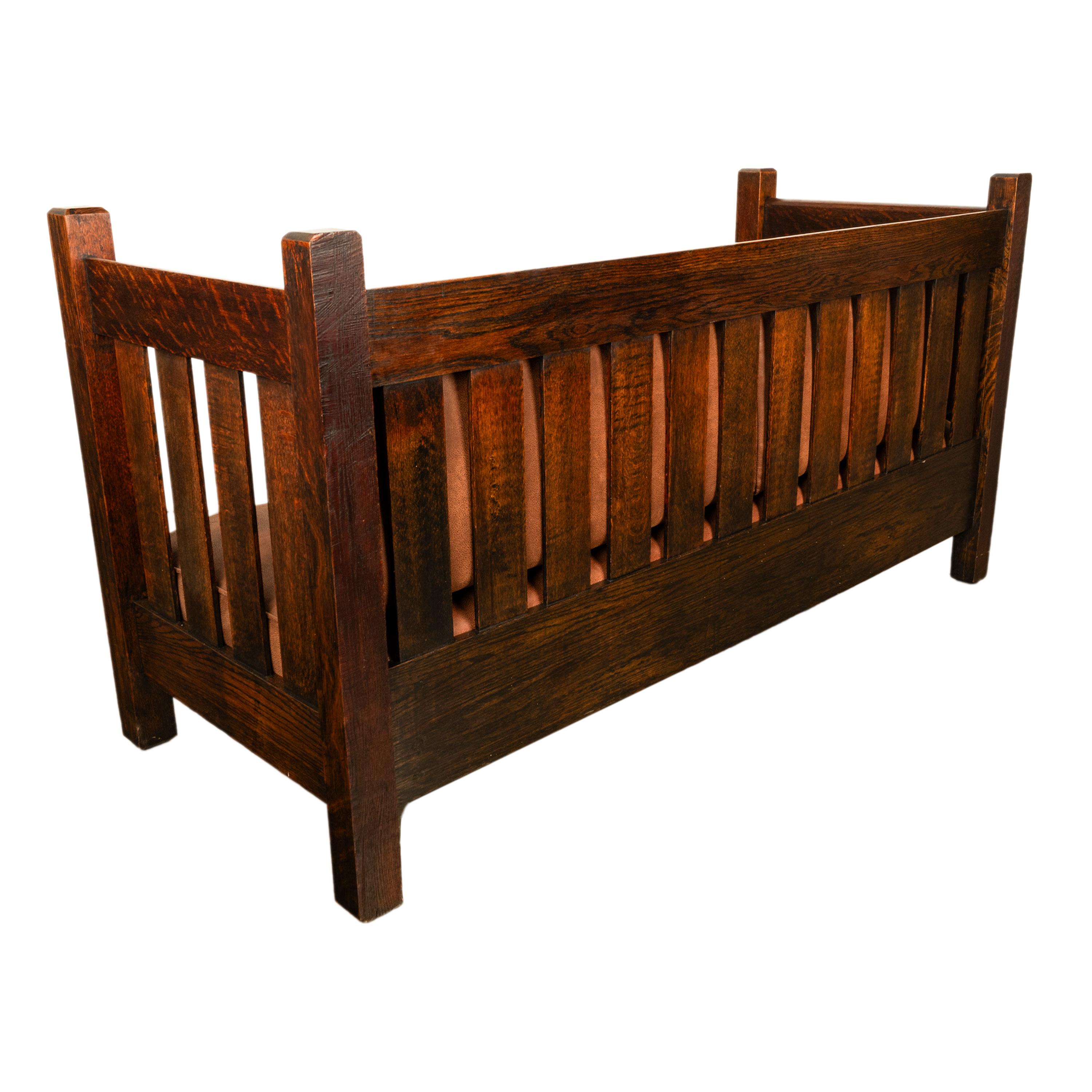 Antique American Gustav Stickley #173 Even Arm Mission Oak Settle Sofa 1902 3