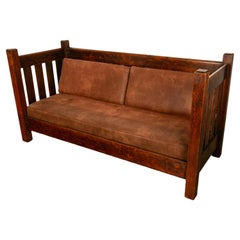 Antique American Gustav Stickley #173 Even Arm Mission Oak Settle Sofa 1902