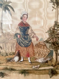 Antique American Hand-Embroidered Three Dimensional Paintings, Circa 1820
