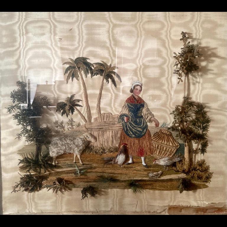 19th Century Antique American Hand-Embroidered Three Dimensional Paintings, Circa 1820 For Sale