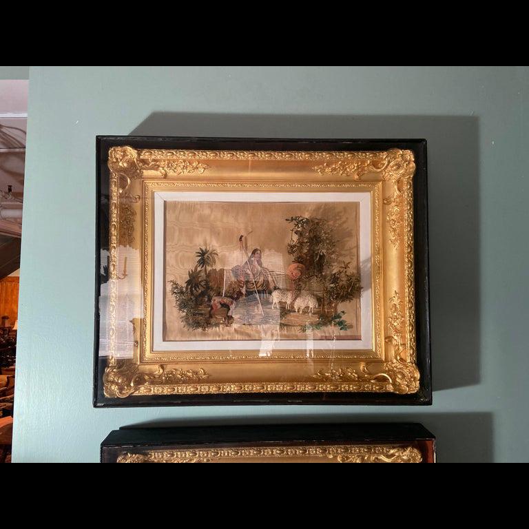 Fabric Antique American Hand-Embroidered Three Dimensional Paintings, Circa 1820 For Sale