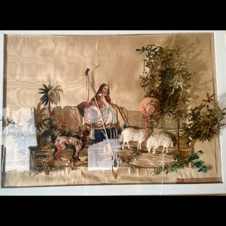 Antique American Hand-Embroidered Three Dimensional Paintings, Circa 1820 For Sale 1