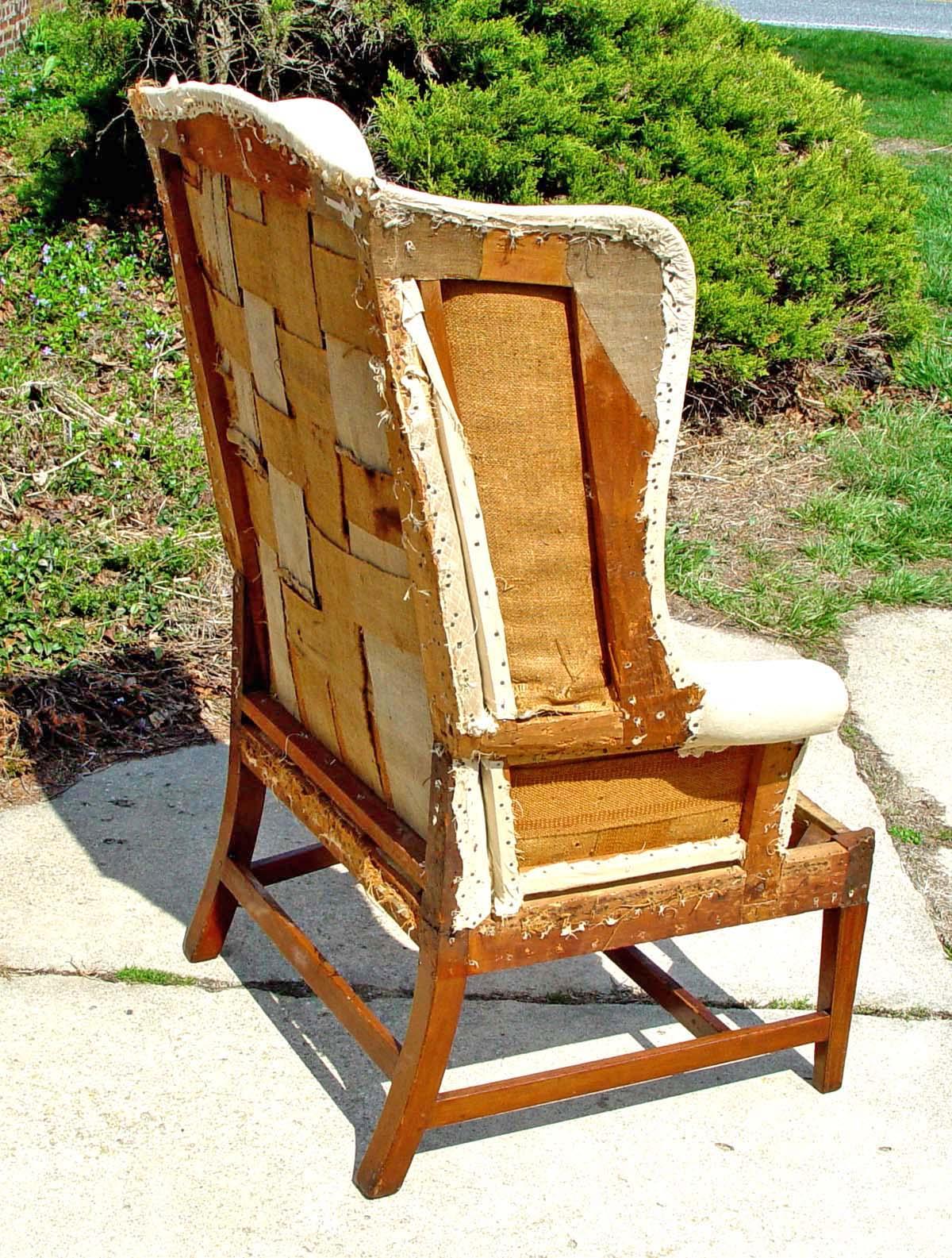 Antique American Hepplewhite New England Wing Chair Tiger Maple Frame For Sale 1