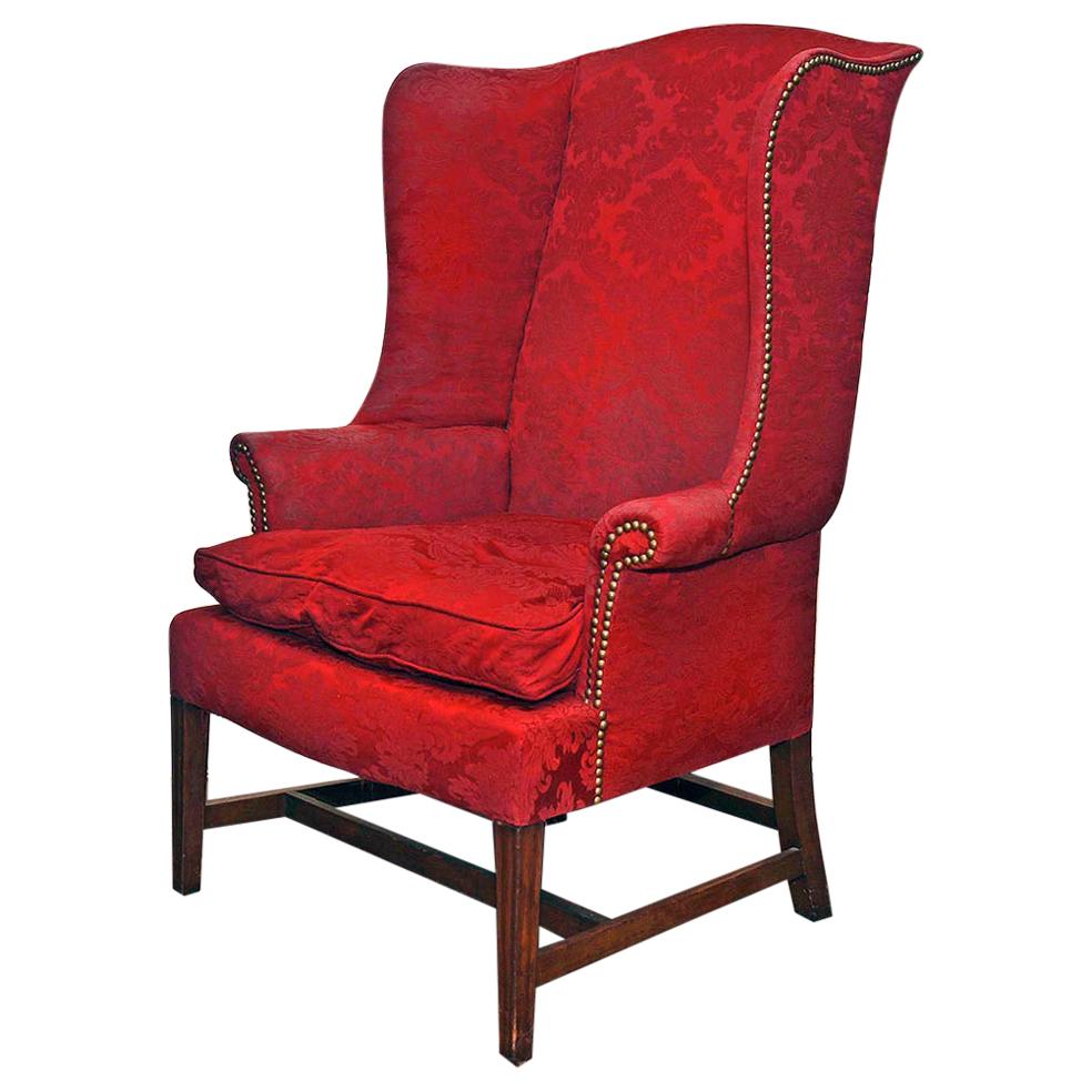 Antique American Hepplewhite New England Wing Chair Tiger Maple Frame For Sale