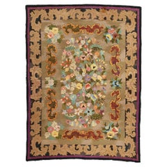 Antique American Hook Rug, Delicate Art Nouveau Meets Baroque Opulence