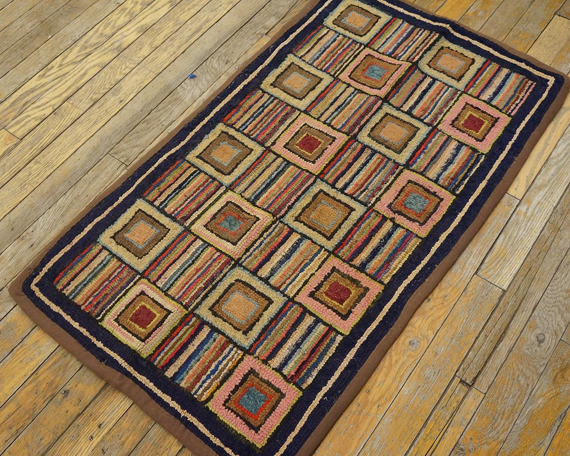 Mid-20th Century 1930s Geometrical American Hooked Rug ( 2' x 3'5