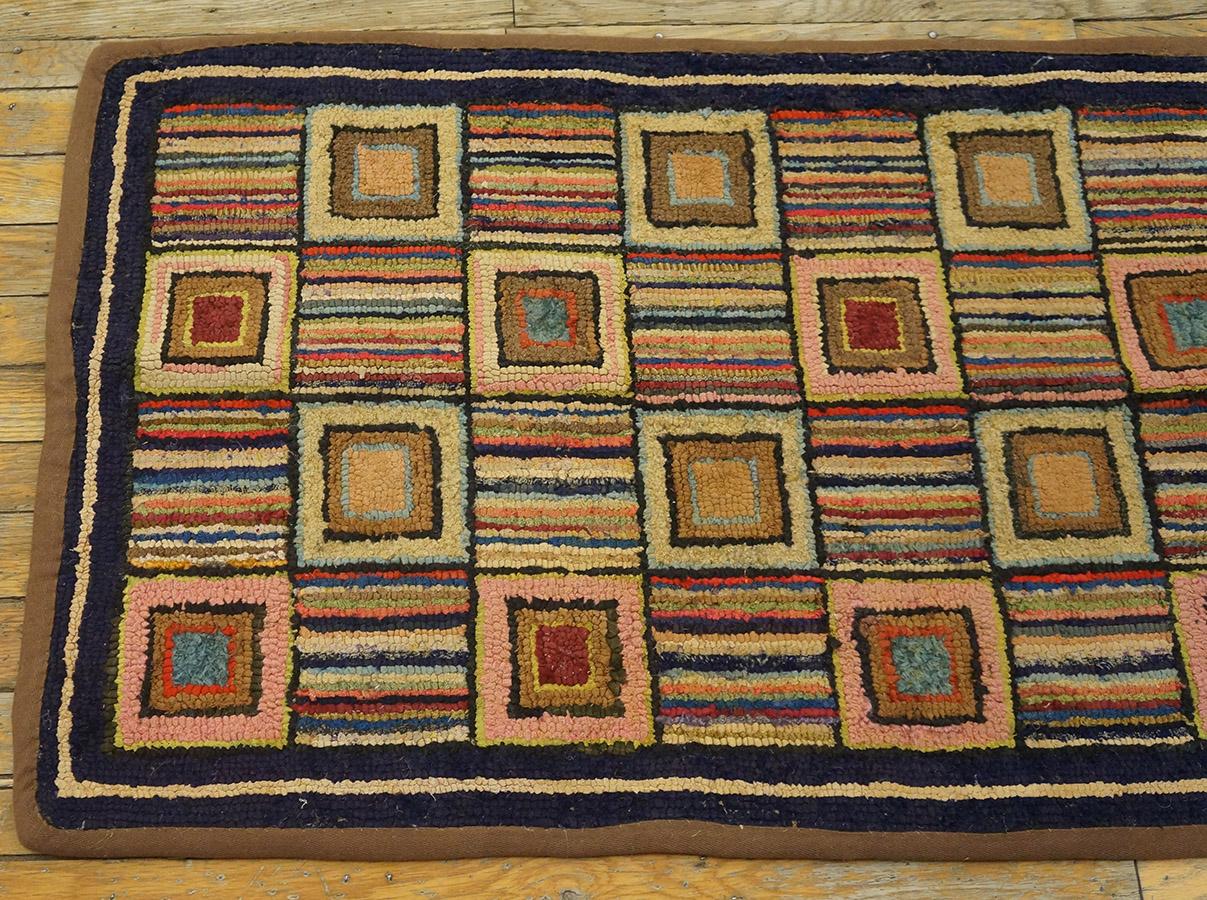 Wool 1930s Geometrical American Hooked Rug ( 2' x 3'5