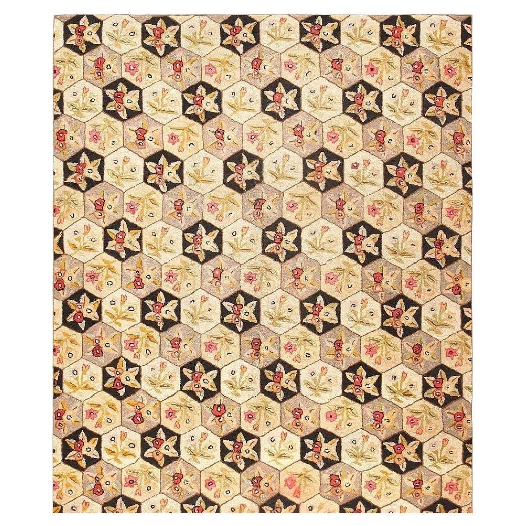Antique American Hooked Room Size Area Rug For Sale