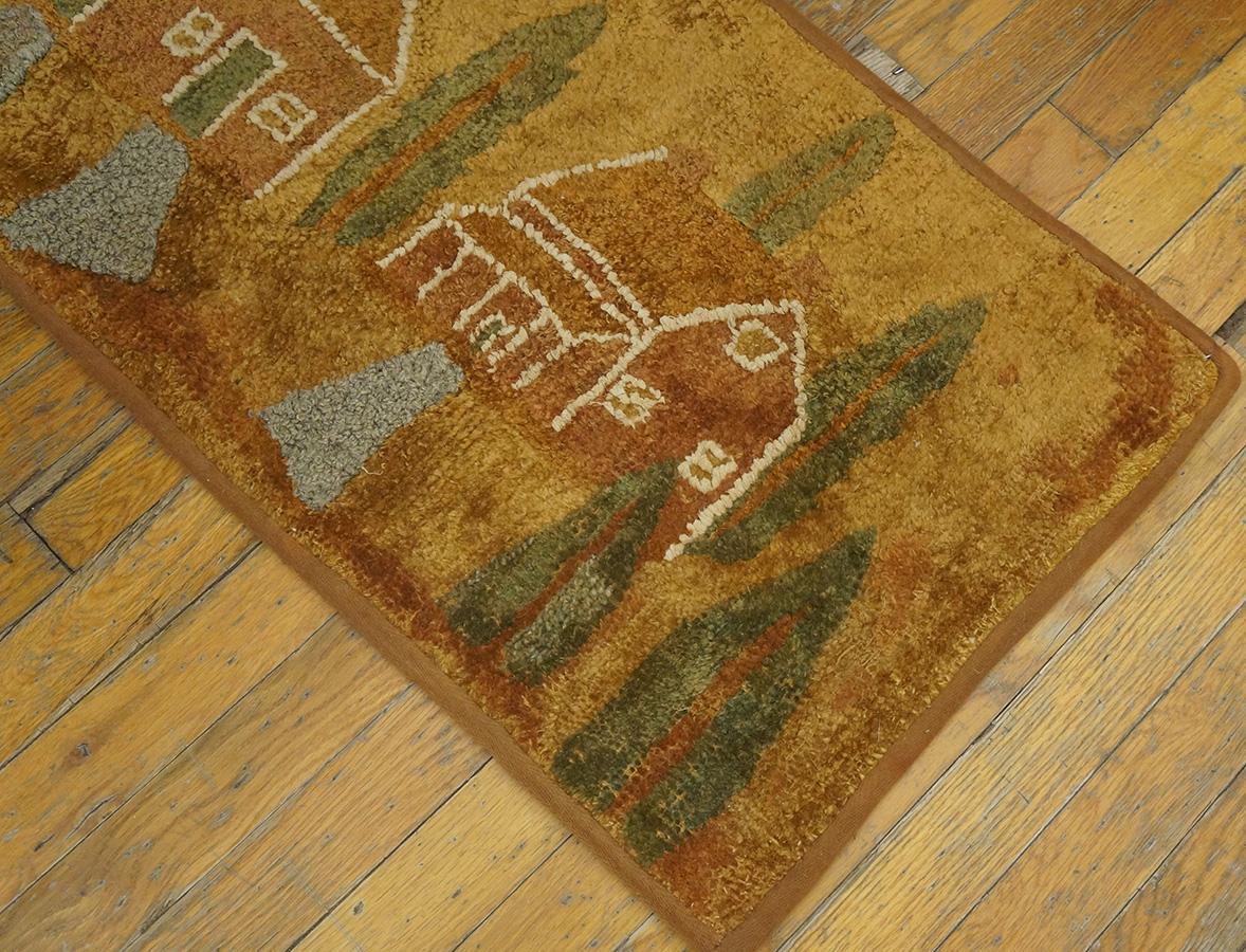 Hand-Woven Early 20th Century Scenic  American Hooked Rug ( 1'6'' x 2'9'' - 46 x 84 )