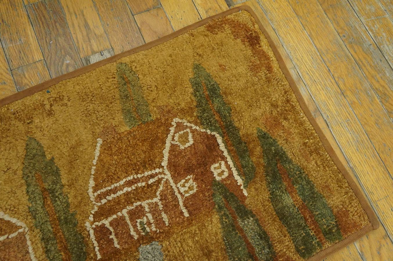Early 20th Century Scenic  American Hooked Rug ( 1'6'' x 2'9'' - 46 x 84 ) In Good Condition In New York, NY