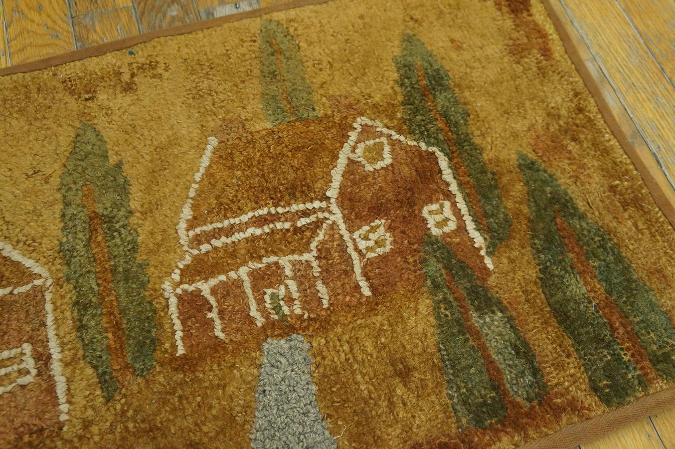 Wool Early 20th Century Scenic  American Hooked Rug ( 1'6'' x 2'9'' - 46 x 84 )