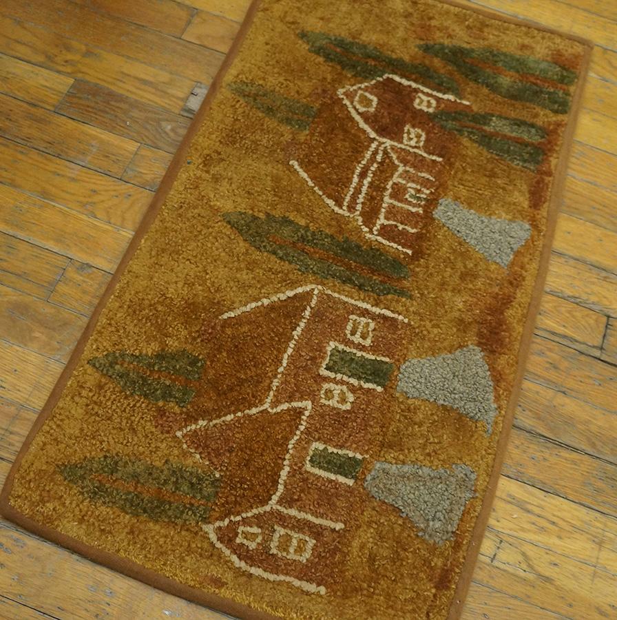 Early 20th Century Scenic  American Hooked Rug ( 1'6'' x 2'9'' - 46 x 84 ) 2