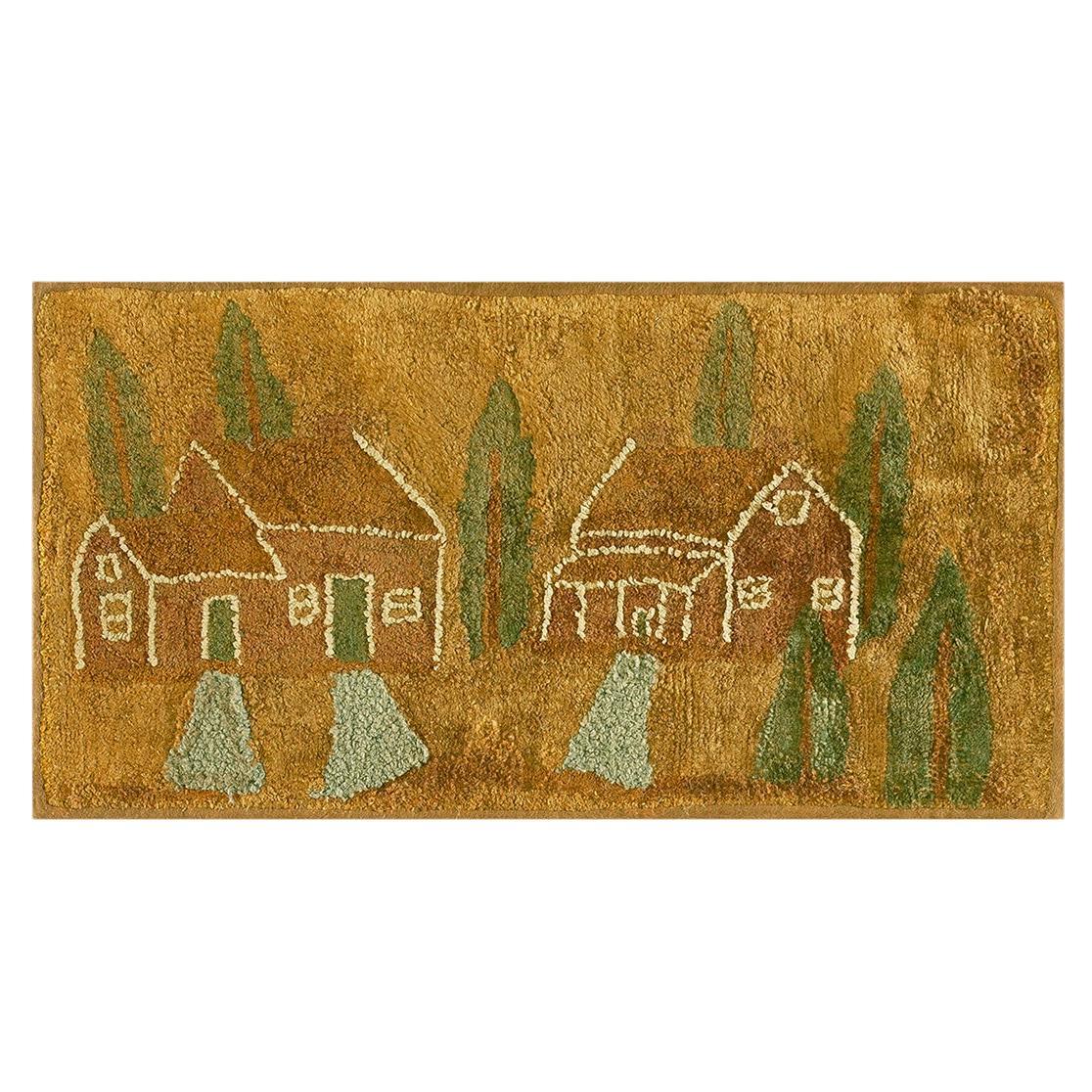 Early 20th Century Scenic  American Hooked Rug ( 1'6'' x 2'9'' - 46 x 84 )