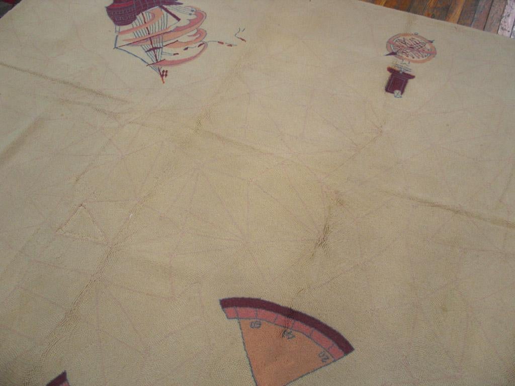 Mid 20th Century Nautical American Hooked Rug ( 11' x 14' - 335 x 426 ) In Good Condition For Sale In New York, NY