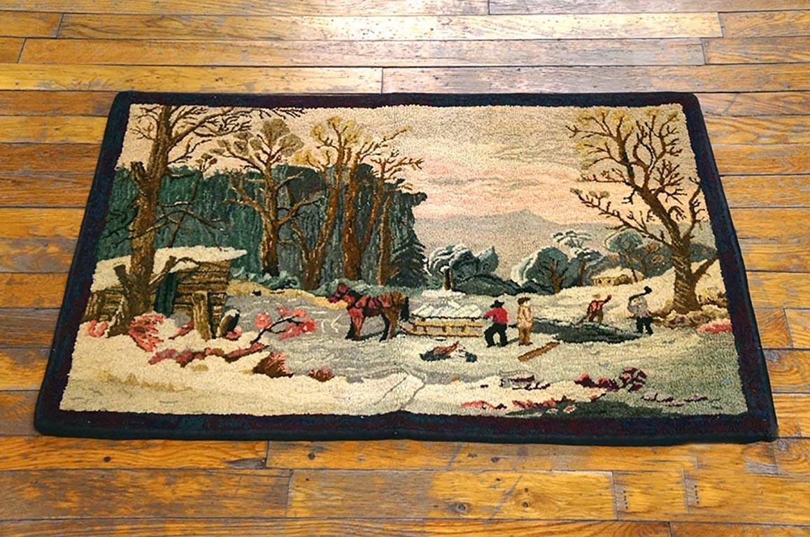 Hand-Woven Mid 20th Century Pictorial American Hooked Rug (  1'10